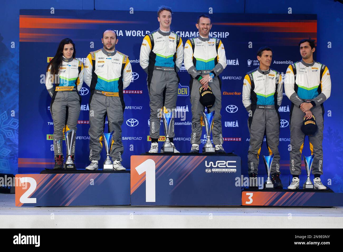 UMEÅ 20230212 William Creighton and Liam Regan, Ireland, in a Ford Fiesta Rally 3, won the WRC3 class ahead of Laurent Pellier and Marine Pelamourgues, France, in a Ford Fiesta Rally 3 and Diego Dominguez, Paraguay, and Rogelio Penate, Spain, in a Ford Fiesta Rally 3 , during the Swedish Rally, World Rally Championship competition 2.  Photo: Micke Fransson / TT / code 61460 Stock Photo