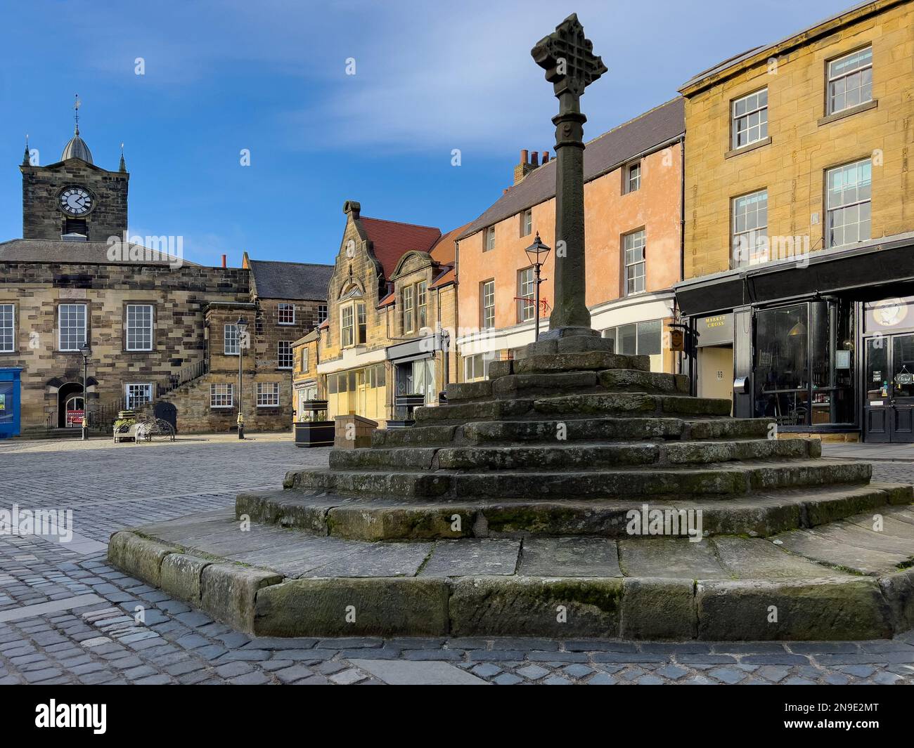 The main market square in the town of Alnwick in Northumberland in northeast England. Stock Photo