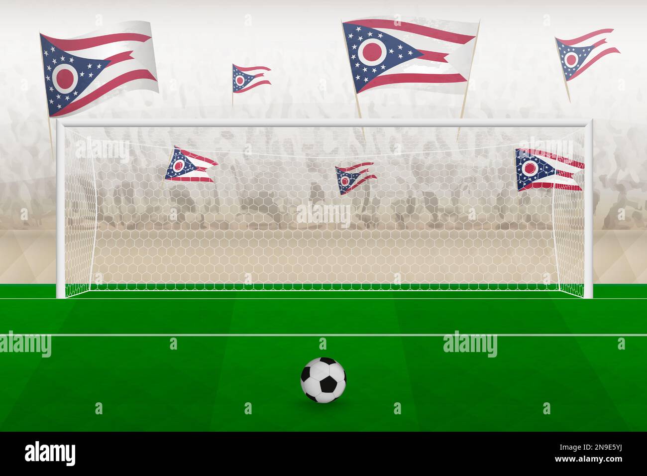 Ohio football team fans with flags of Ohio cheering on stadium, penalty