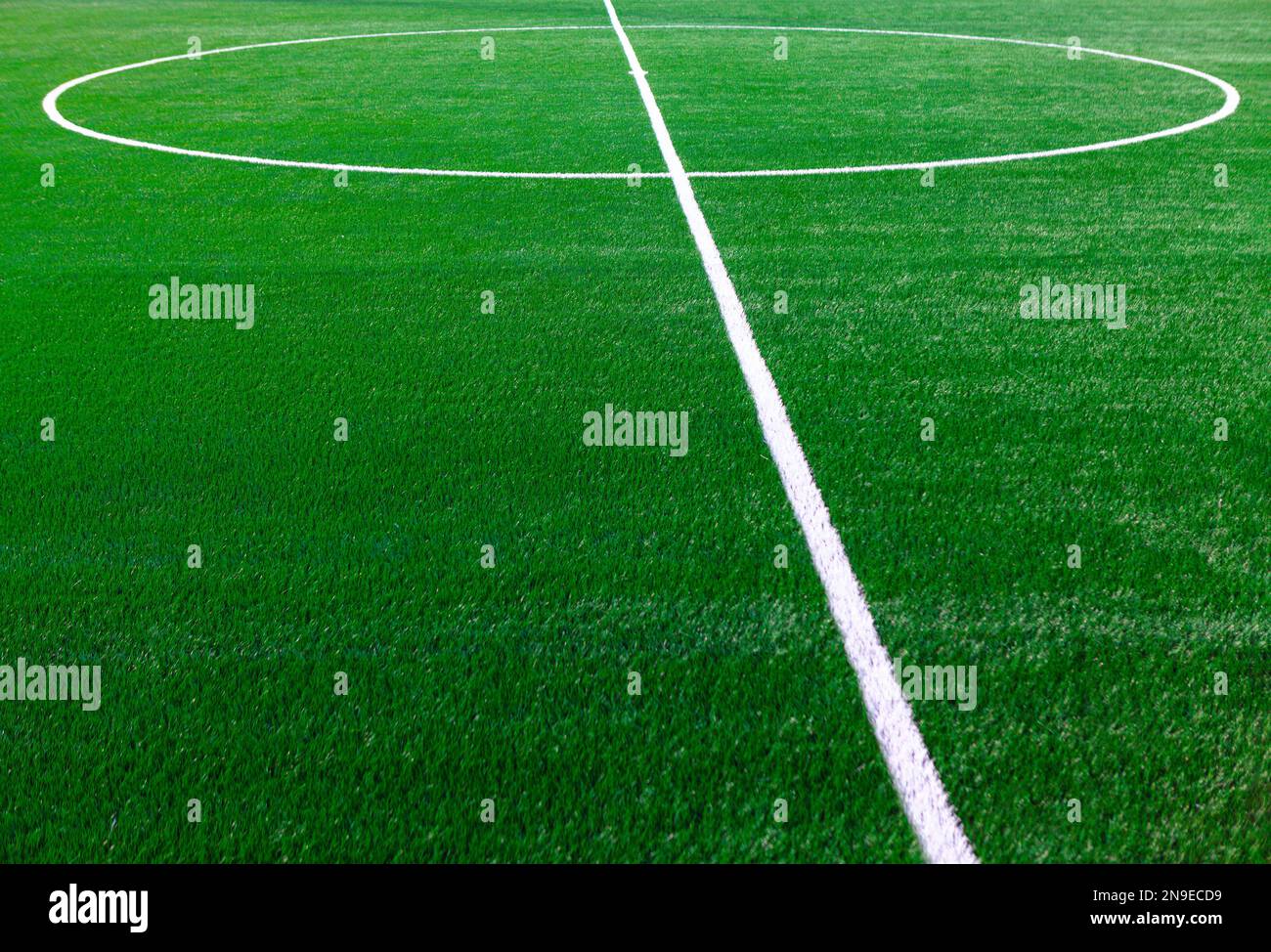 Football field marking in the center . Green grass of soccer field Stock Photo Alamy