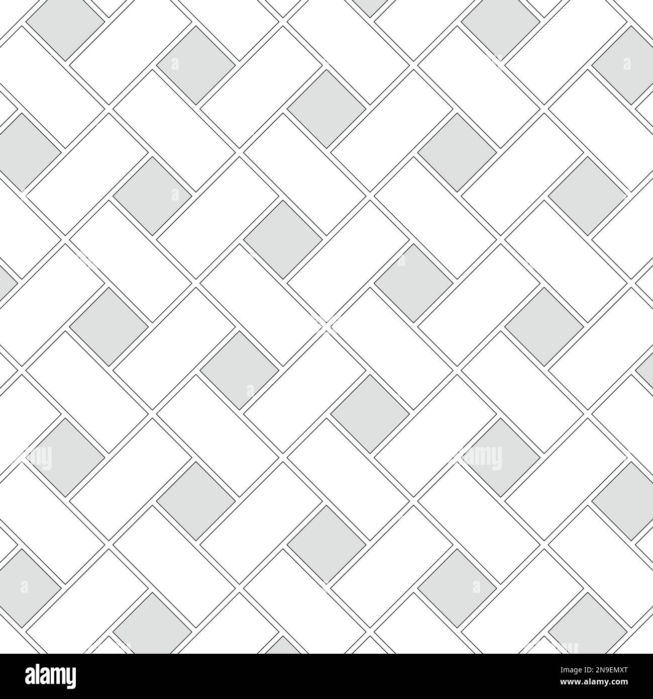 Seamless pattern of paving slabs in the form of squares and rectangles. Simple wallpaper with diagonal geometric print. Monochrome vector background. Stock Vector