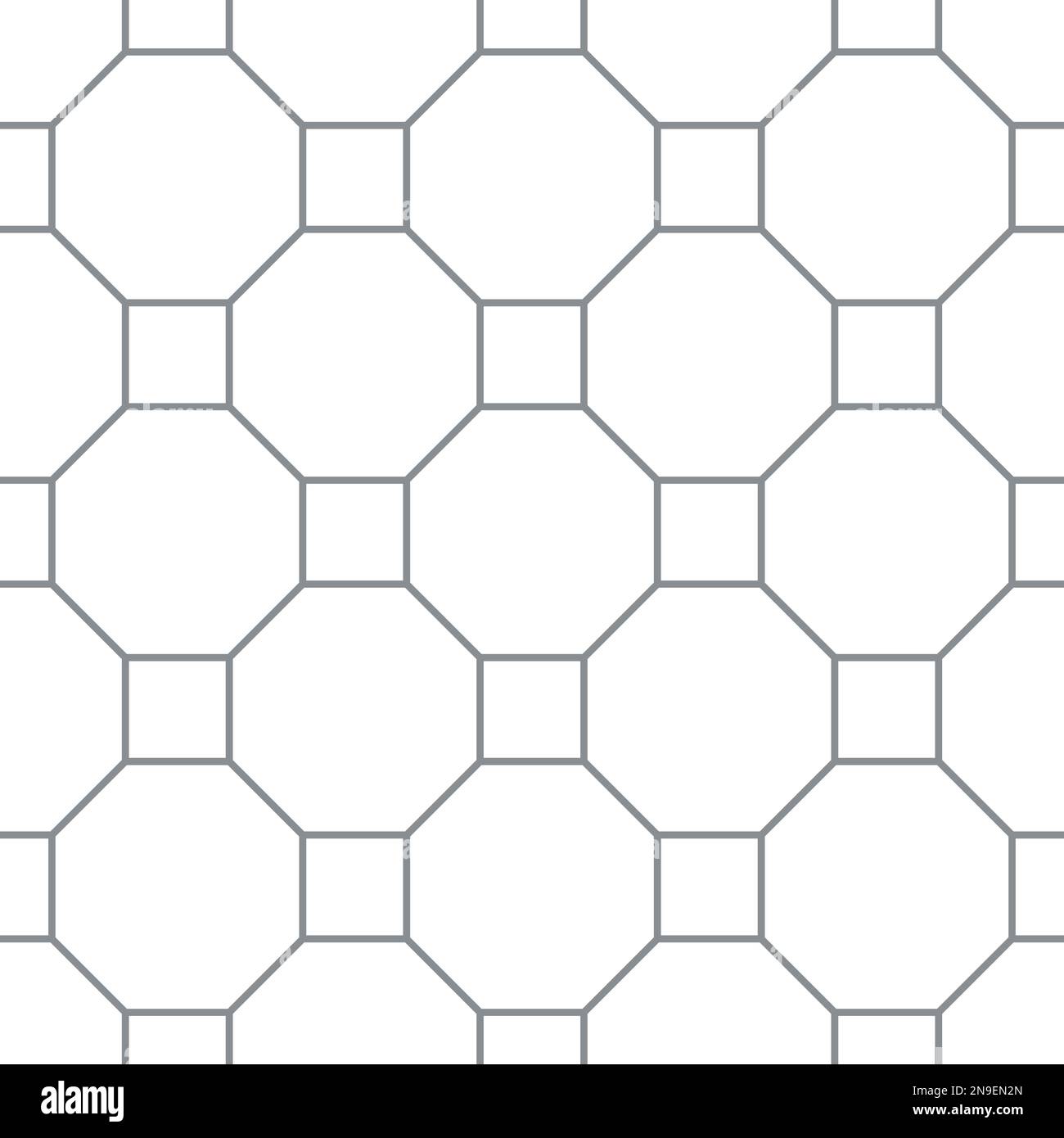 Seamless pattern of paving slabs in the form of squares and hexagons. Simple wallpaper with diagonal geometric print. Monochrome vector background. Stock Vector