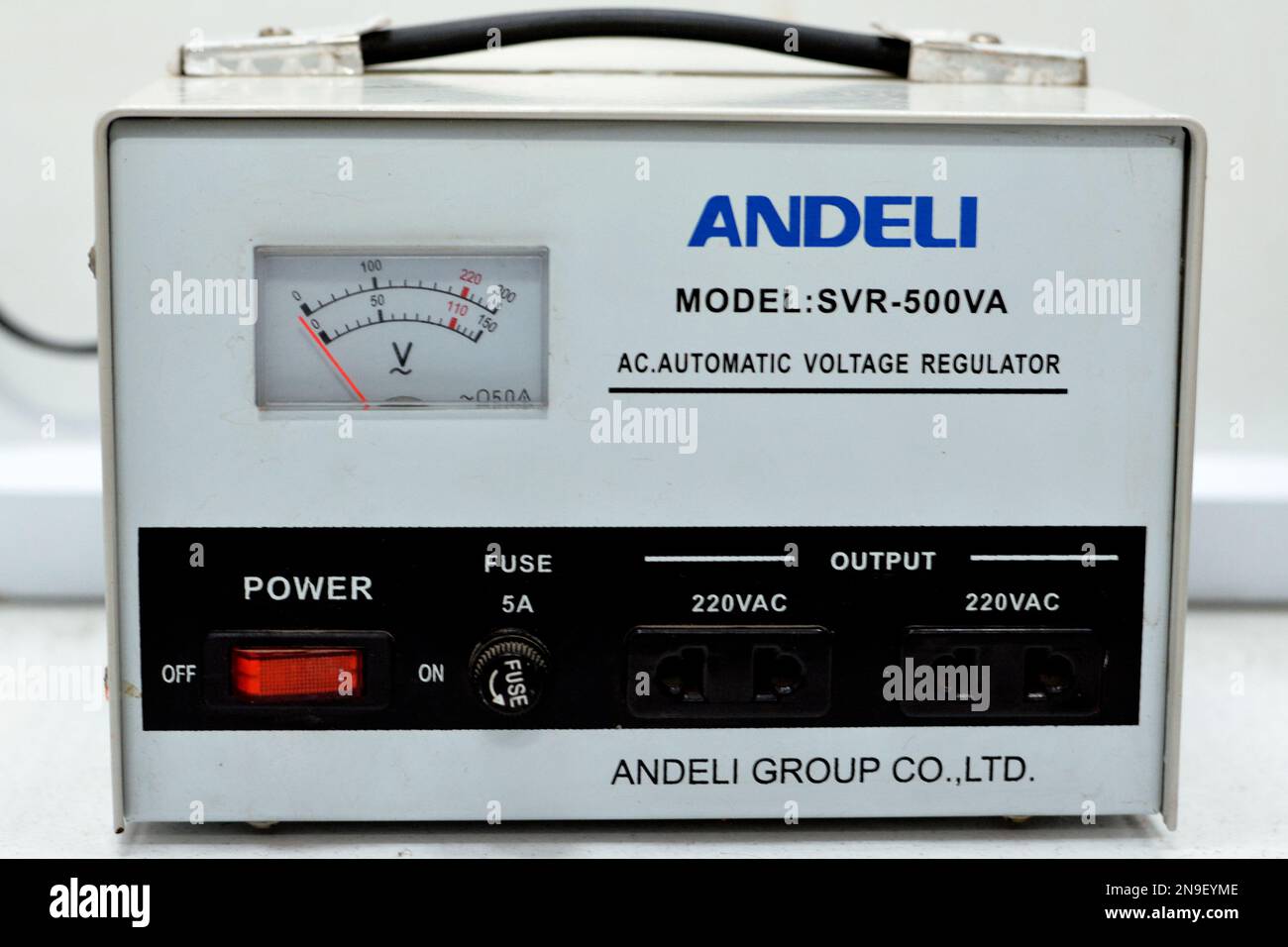 Cairo, Egypt, February 11 2023: Andeli AC Automatic voltage regulator, voltage stabilizer for industrial and domestic use. Overcome Voltage Fluctuatio Stock Photo