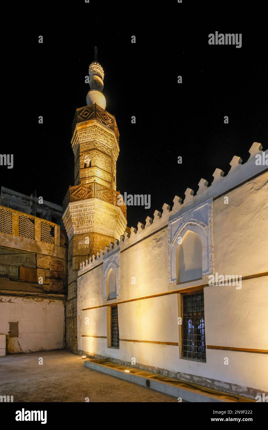 minaret of al-Shafi'i mosque, Al-Balad, the historical area of Jeddah,, Saudi Arabia Stock Photo