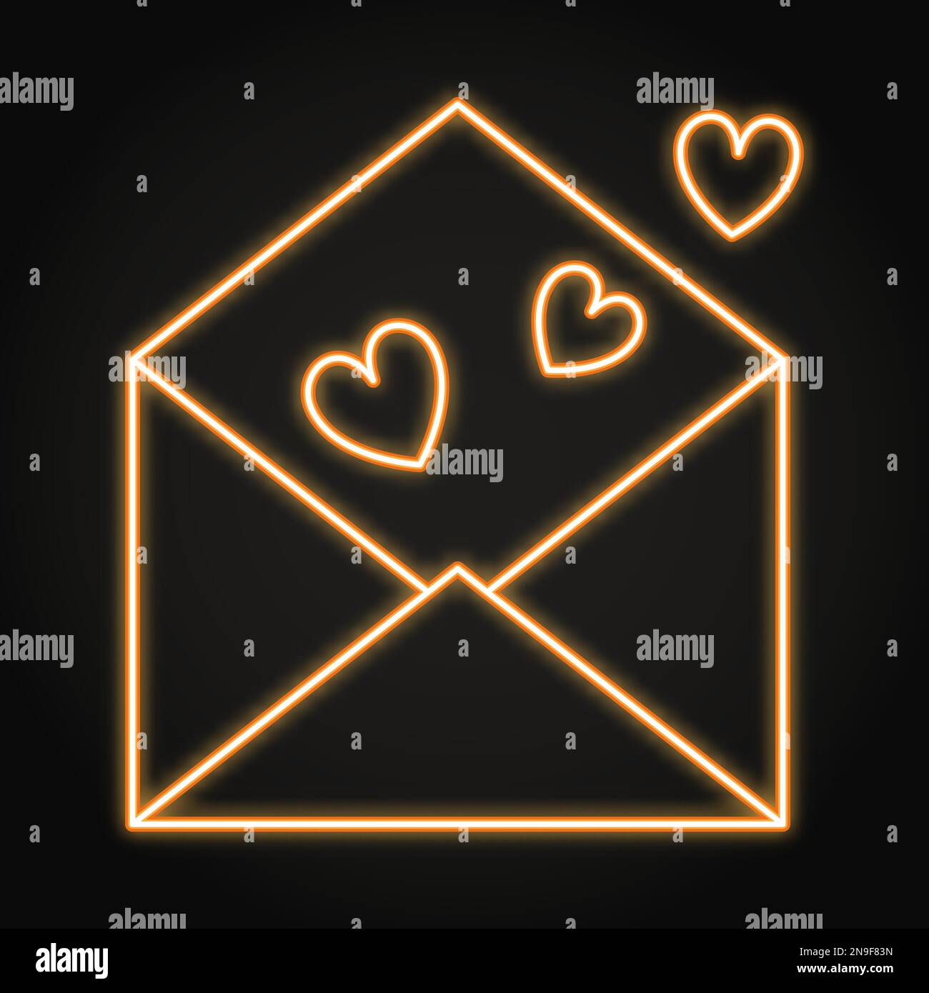 Envelope with hearts neon icon in line style. Love letter, romantic email, sending love symbol