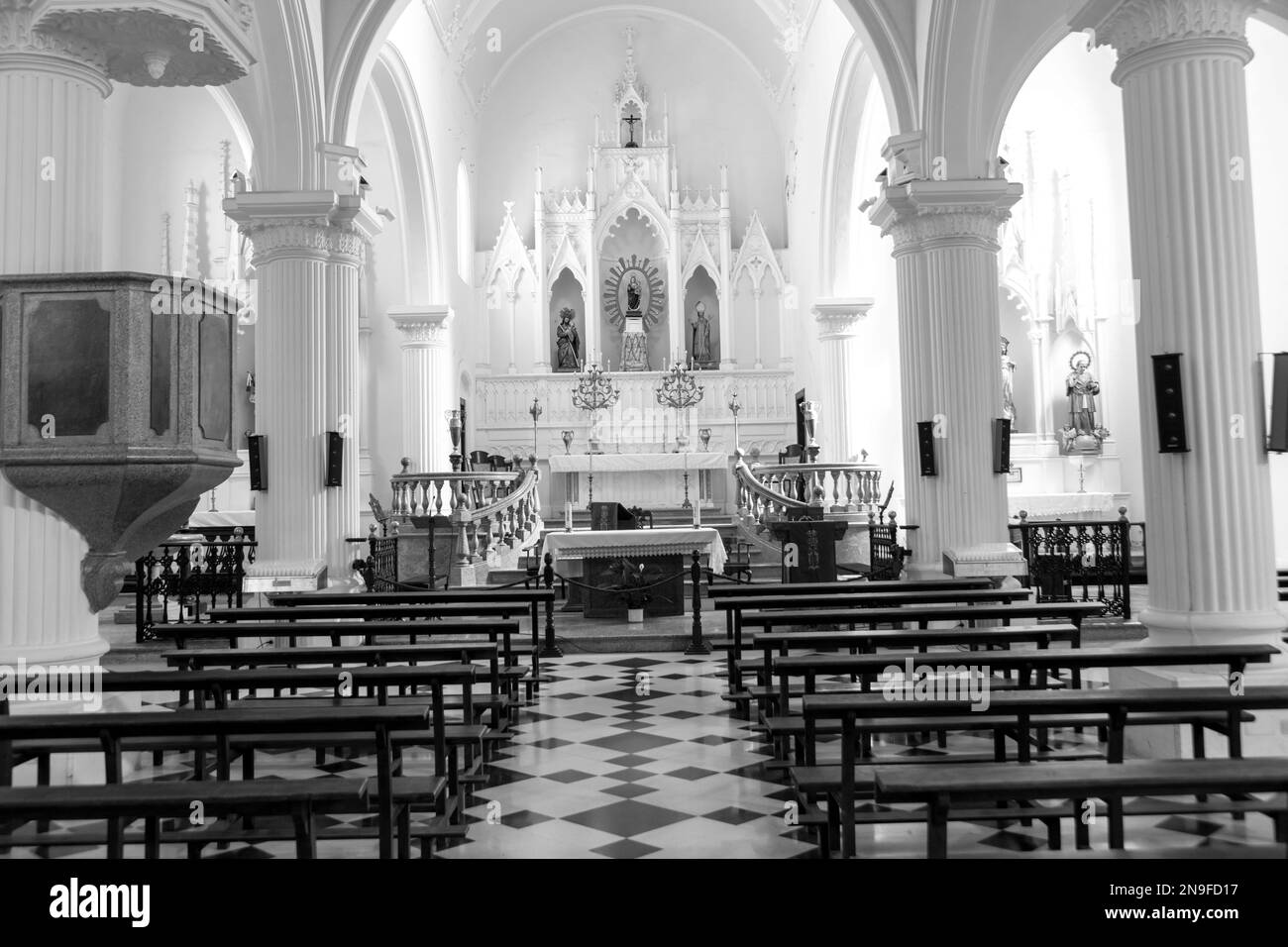 Teguise, Spain - February 3, 2023: Church Iglesia de Nuestra Senora de Guadalupe in Tgeuise, Lanzarote from inside. Stock Photo