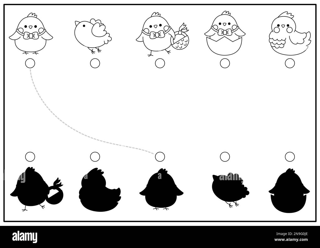 Easter black and white shadow matching activity with birds. Spring