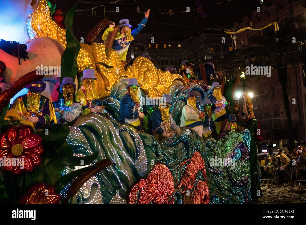 Float #30 'Old Man River' of Krewe Endymion Parade during Mardi Gras 2019 at New Orleans Stock Photo