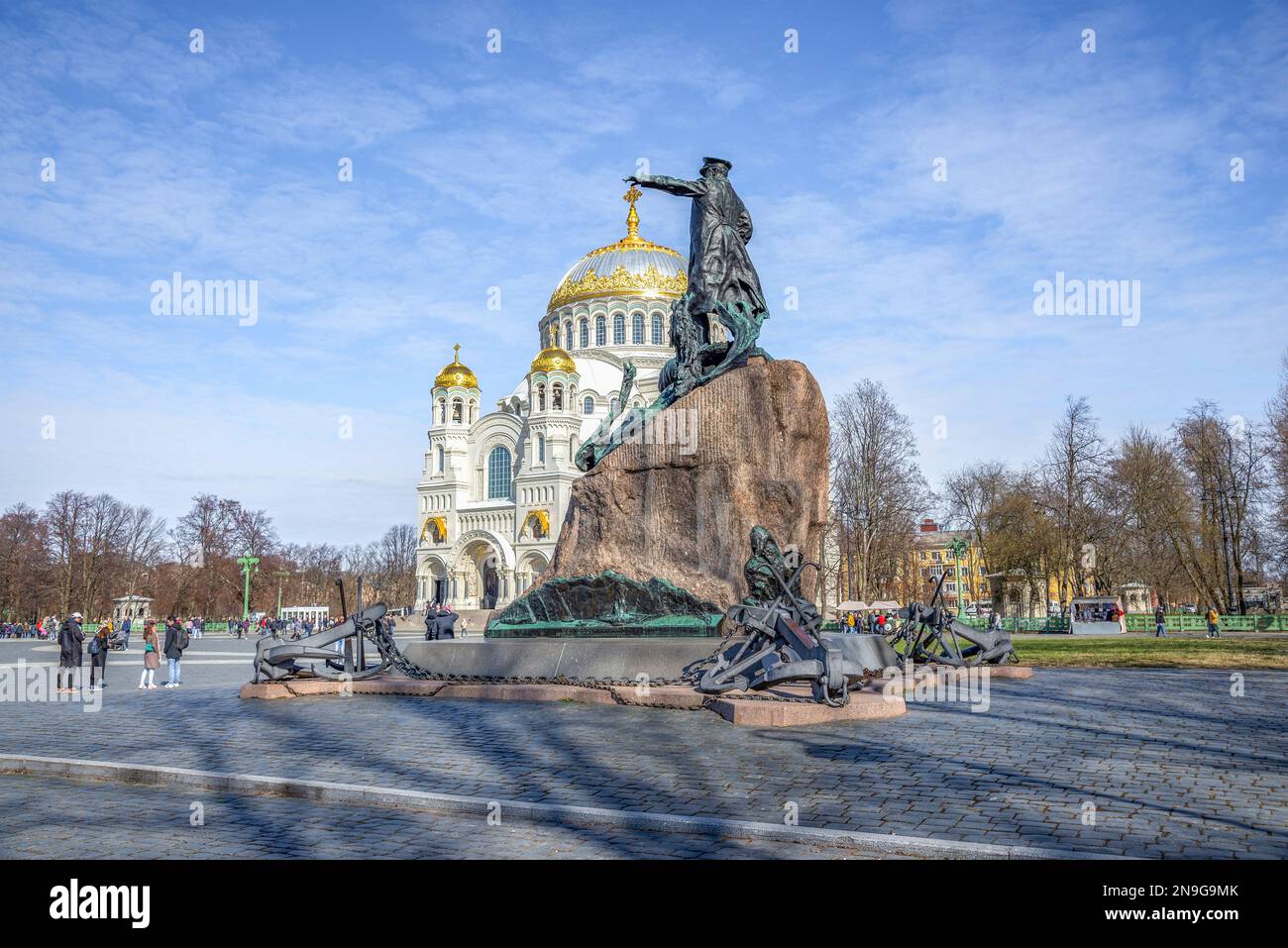 KRONSTADT, RUSSIA - MAY 01, 2022: Monument to the Russian Admiral Makarov on the Anchor Square. Kronstadt Stock Photo