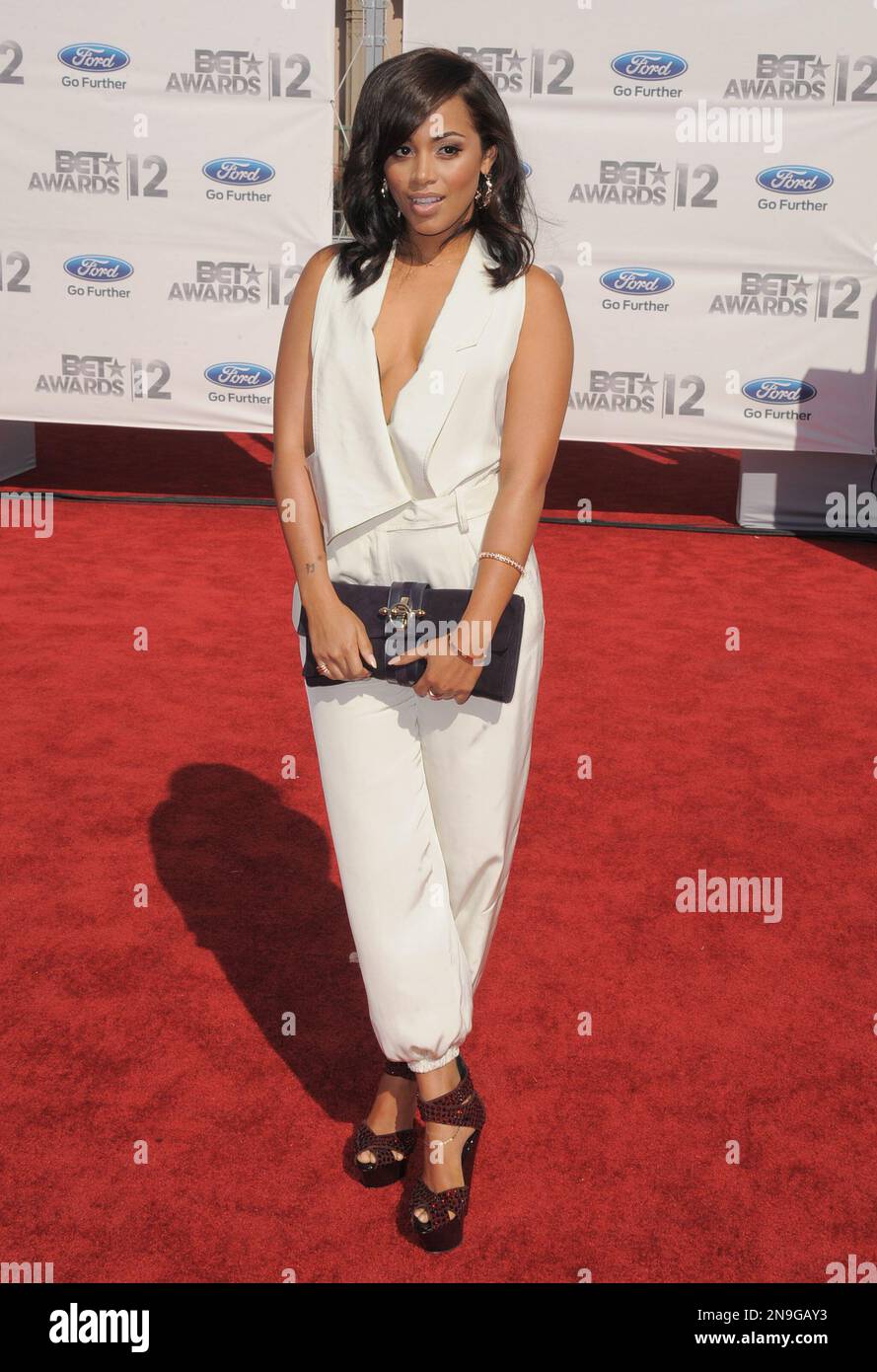Lauren London arrives at the BET Awards on Sunday, July 1, 2012, in Los ...