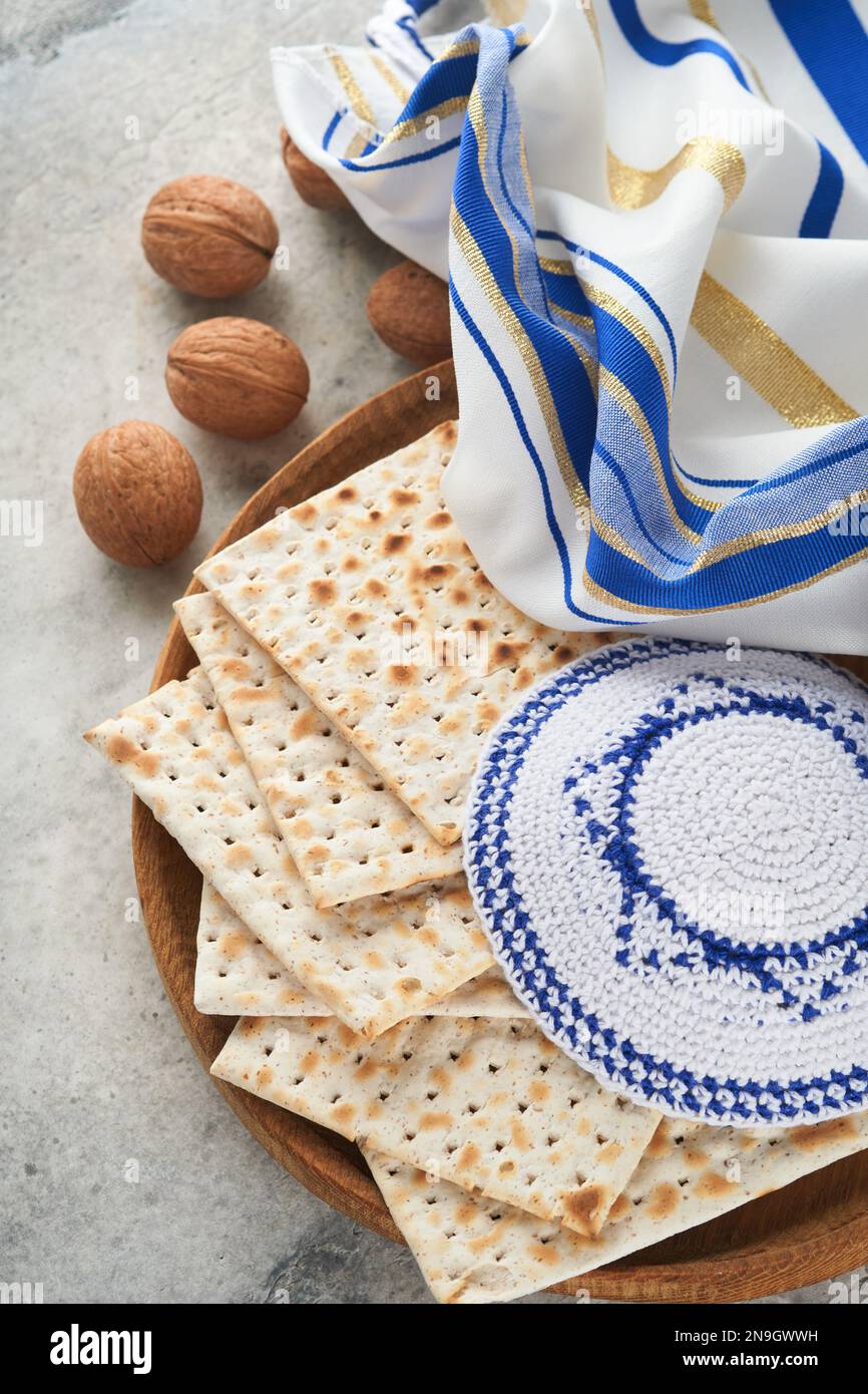 Passover Celebration Concept Matzah Red Kosher And Walnut