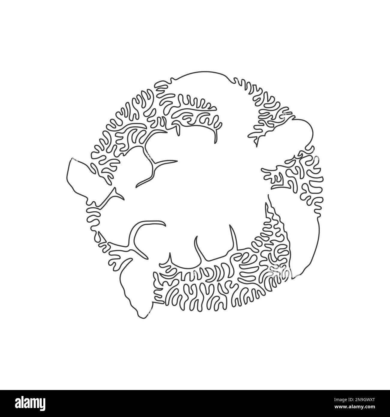 Single swirl continuous line drawing of beautiful turtles abstract art. Continuous line drawing design vector illustration style of friendly turtle Stock Vector