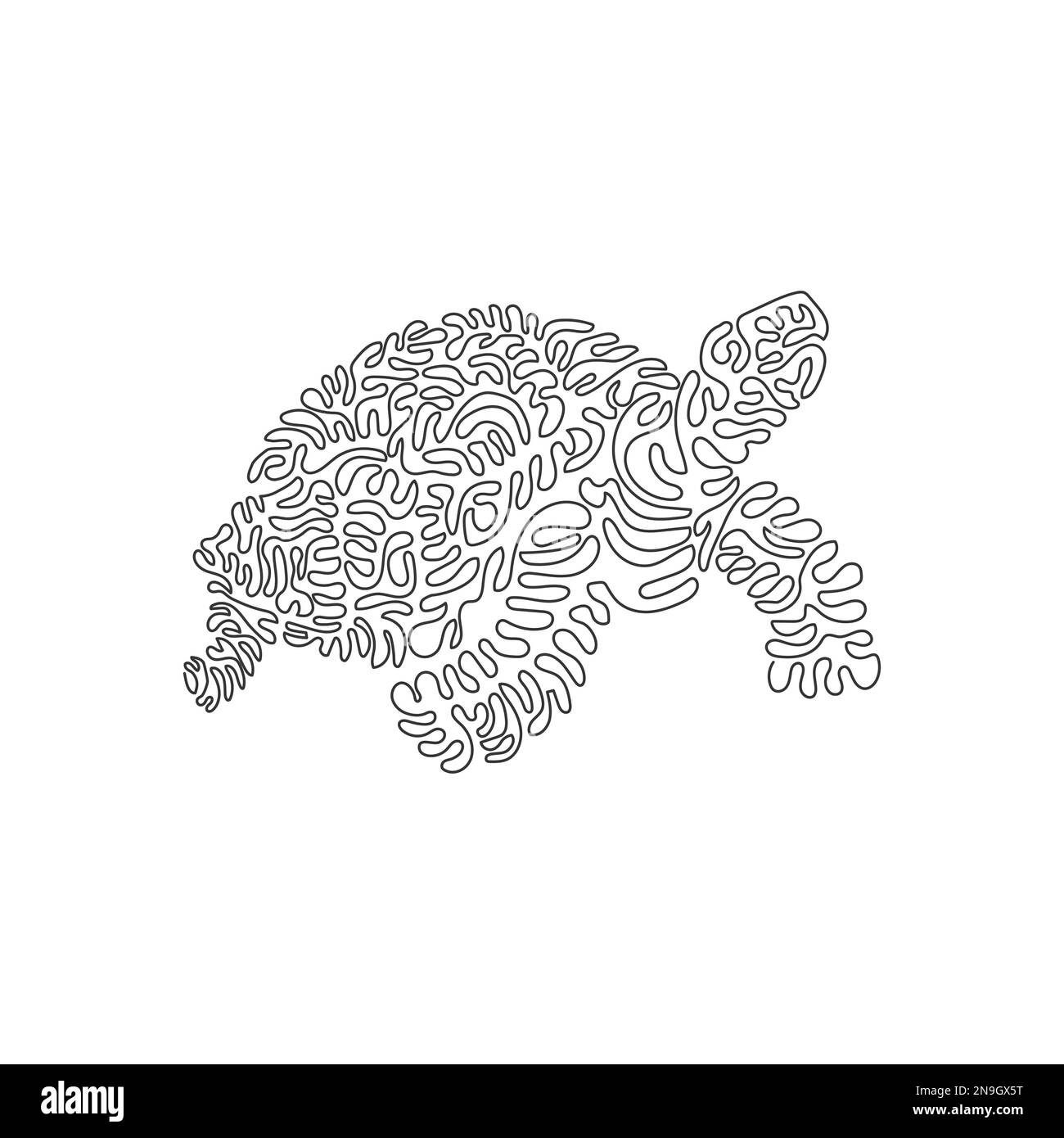 Single curly one line drawing of hard, rounded shell tortoises. Continuous line drawing design vector illustration of tortoises feet stumpy Stock Vector