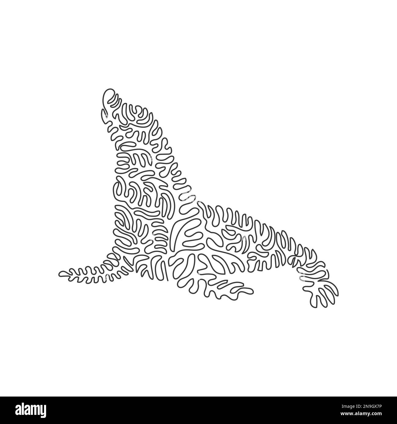 Continuous curve one line drawing of cute sitting sea lion. Single line editable stroke vector illustration of long flippers sea lion Stock Vector