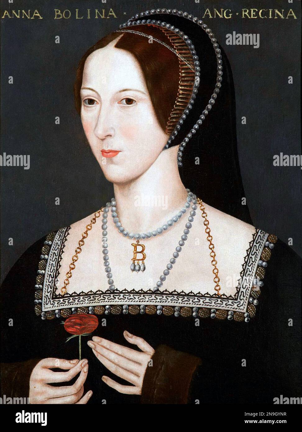 Anne Boleyn (/ˈbʊlɪn, bʊˈlɪn/;[7][8][9] c. 1501 or 1507 – 19 May 1536) was Queen of England from 1533 to 1536, as the second wife of King Henry VIII. The circumstances of her marriage and of her execution by beheading for treason and other charges made her a key figure in the political and religious upheaval that marked the start of the English Reformation. Anne was the daughter of Thomas Boleyn, 1st Earl of Wiltshire, and his wife, Lady Elizabeth Howard, and was educated in the Netherlands and France, largely as a maid of honour to Queen Claude of France. Stock Photo
