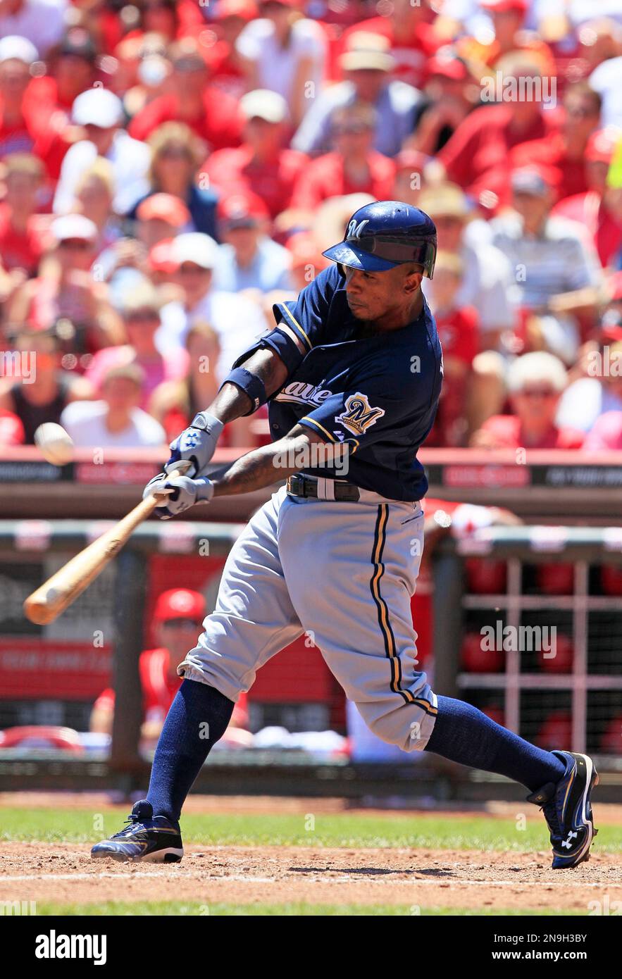 Milwaukee Brewers Nyjer Morgan in a game against the Florida Marlins at Sun  Life Stadium in Miami, Fl. June 05, 2011(AP Photo/Tom DiPace Stock Photo -  Alamy