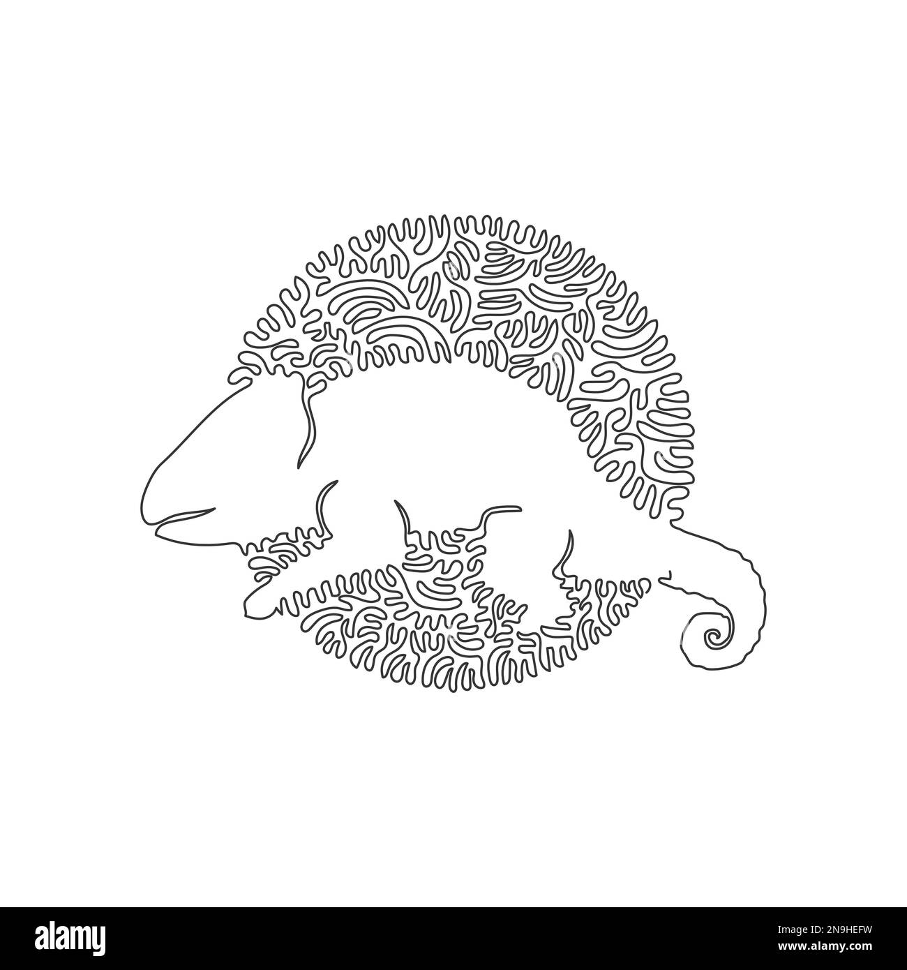 Continuous one curve line drawing of funny chameleon abstract art. Single line editable stroke