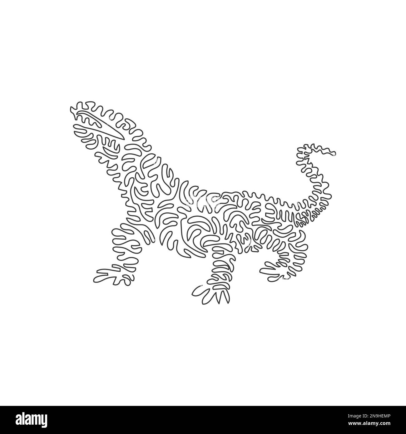 Continuous curve one line drawing of ferocious komodo abstract art