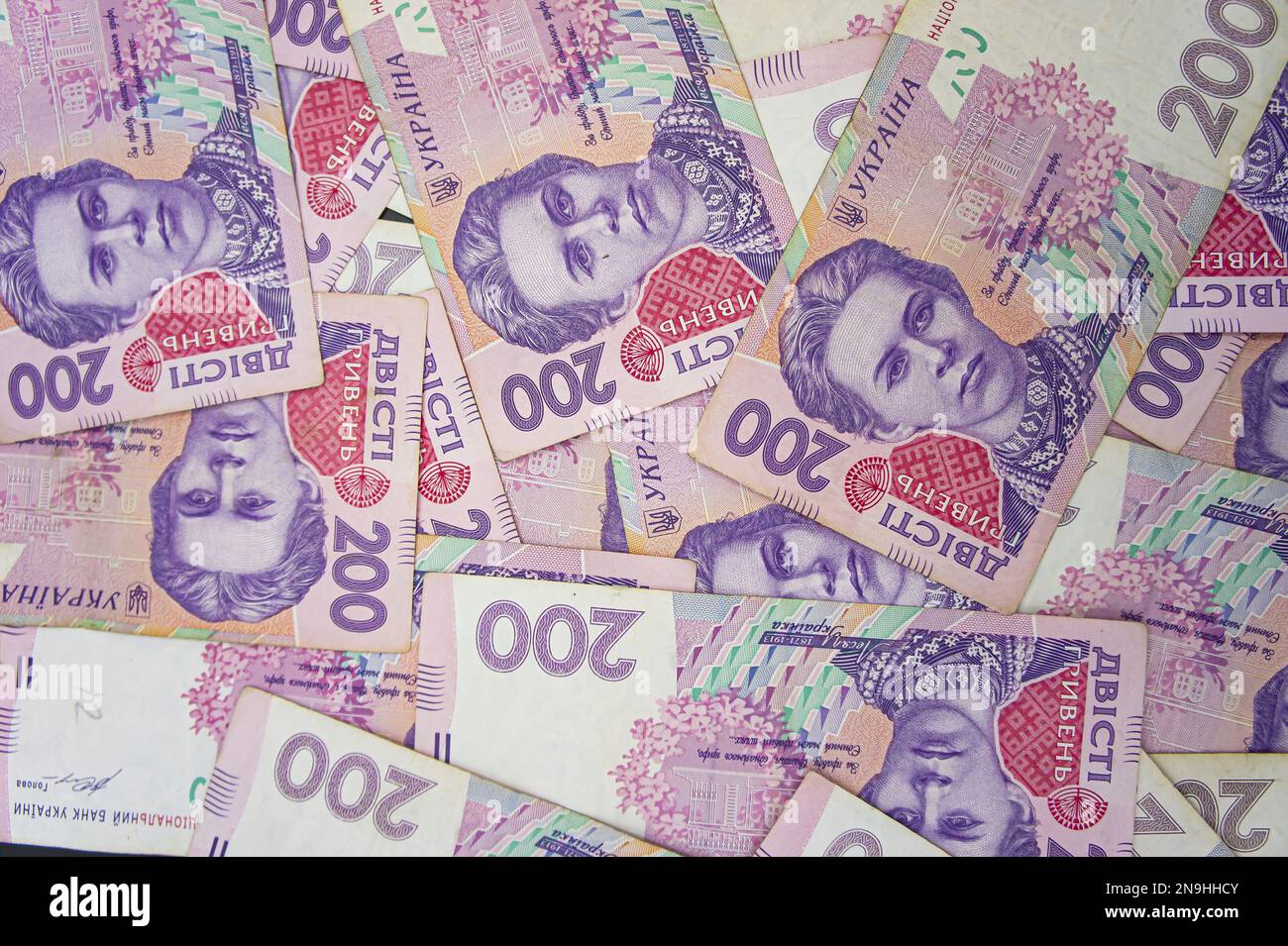 Ukrainian money background. banknotes with a face value of 200 hryvnia money background. Ukrainian money. Business concept. Background with hryvnia. P Stock Photo