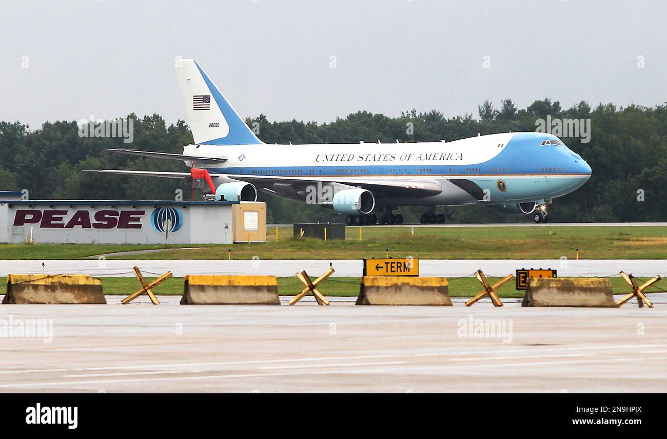 Air Force One lands at Pease Air National Guard Base in Portsmouth, NH