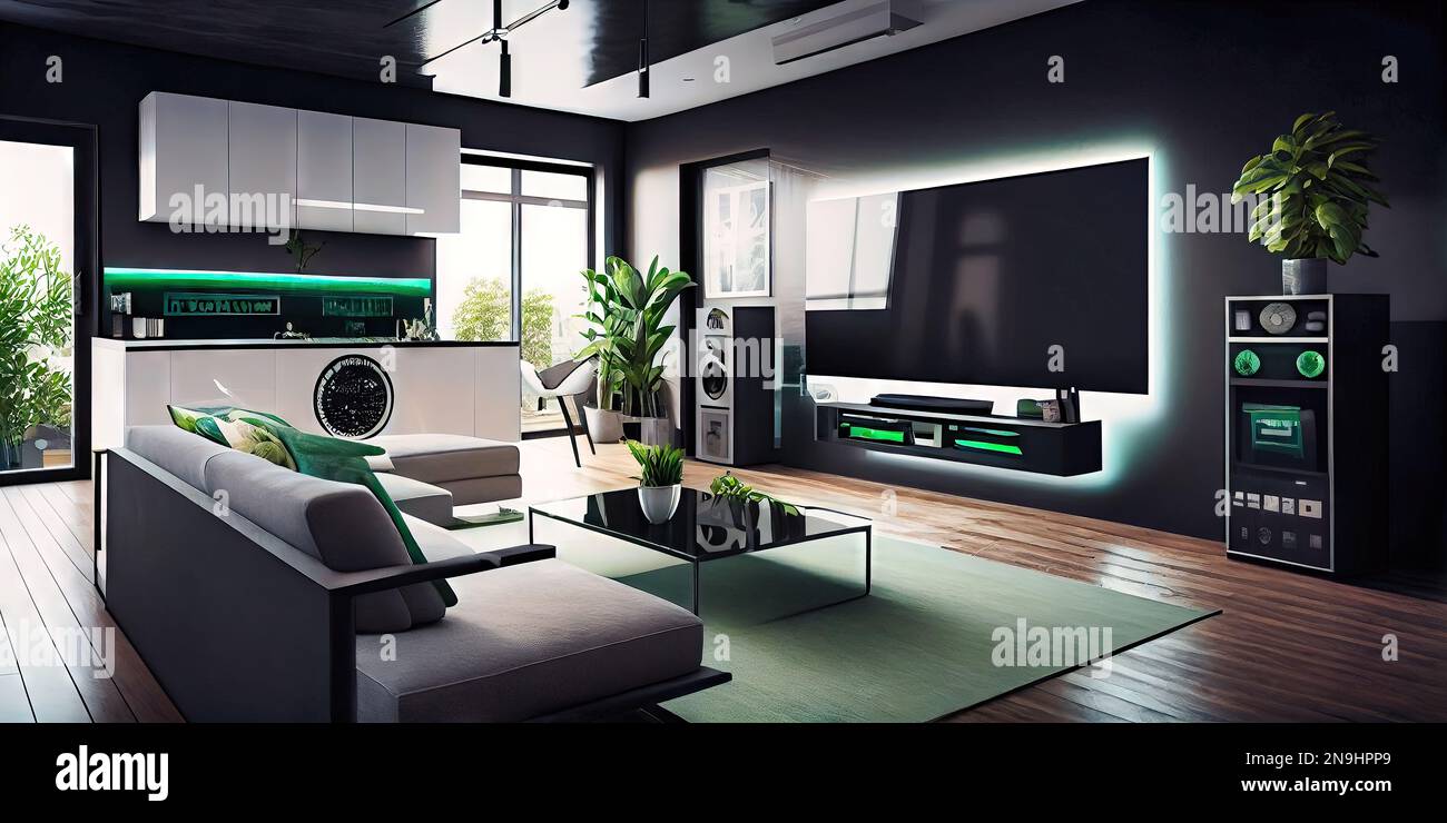 Natural sustainable living room made by generative AI Stock Photo Alamy