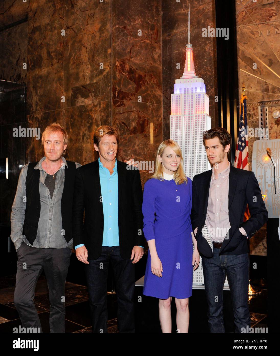 Emma Stone and Andrew Garfield The cast of 'The Amazing Spider-Man' at the  Lighting Ceremony at The Empire State Building New York City, USA -  25.06.12 Stock Photo - Alamy