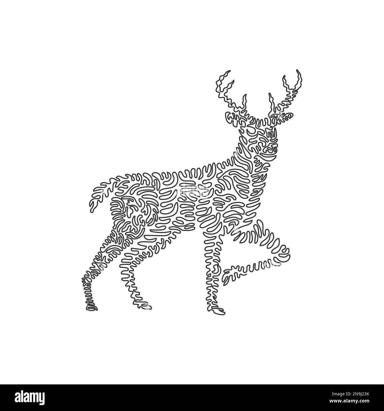 Single Swirl Continuous Line Drawing Of Impressive Deer Continuous