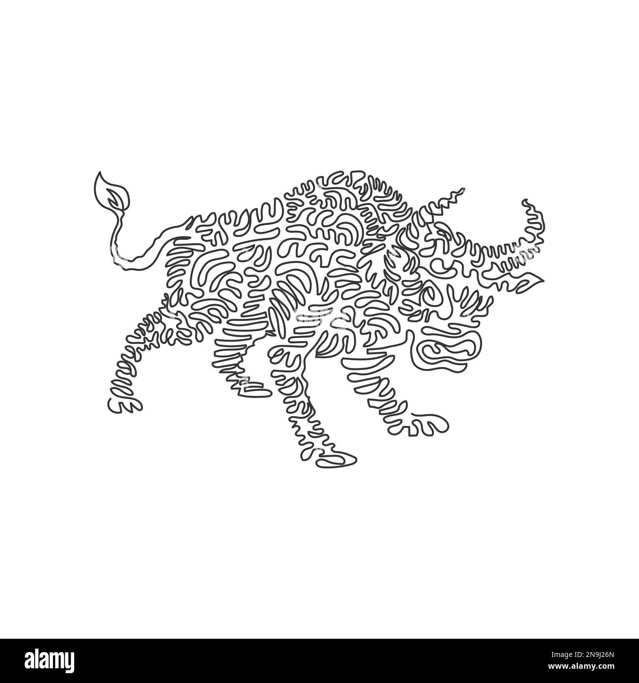 Single one line drawing of horns bulls abstract art. Continuous line drawing graphic design vector illustration of aggressive bulls for icon, symbol Stock Vector