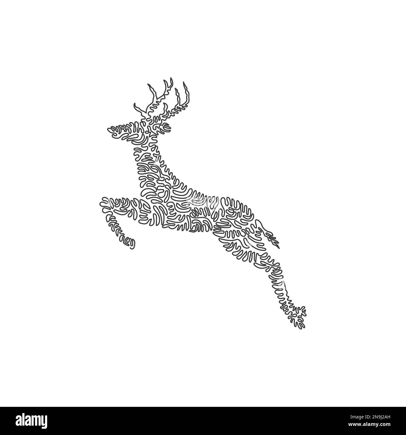Single one line drawing of cute deer jumping abstract art. Continuous line draw graphic design vector illustration of beautiful antlers deer for icon Stock Vector
