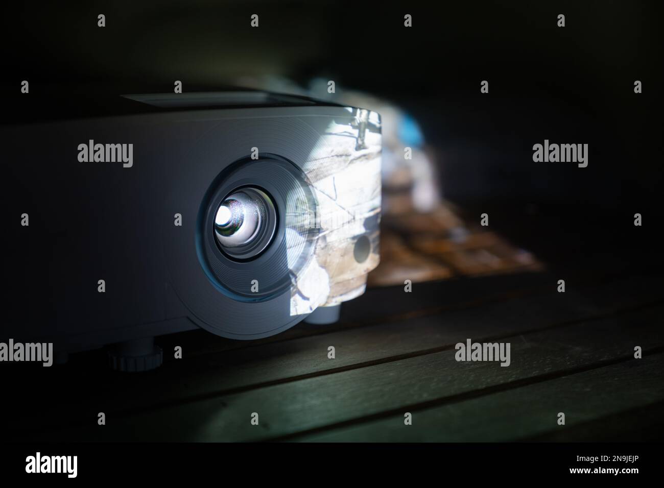 Home theater projector in the dark Stock Photo Alamy