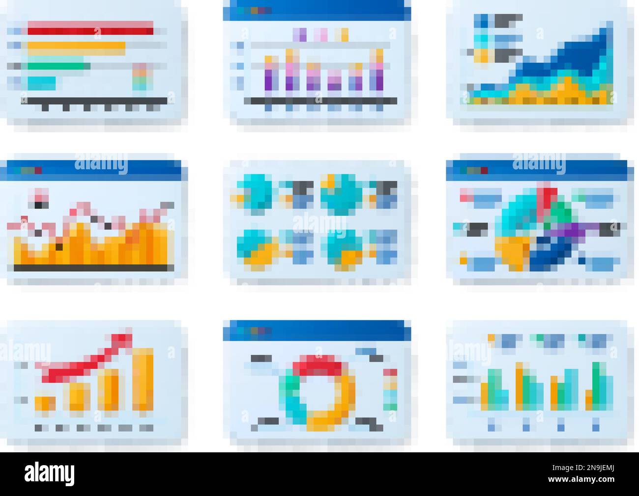 Analytic financial infographics 3d icons. Display screen graphic, finance, banking and account. Graphs growth, financial analysis pithy vector set Stock Vector