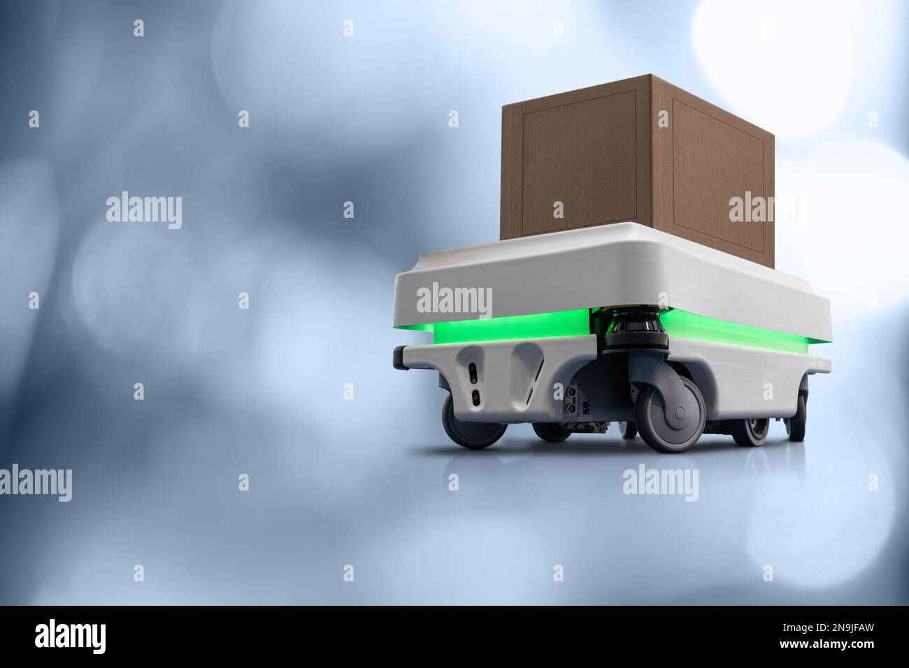 Mobile robot for transporting boxes Stock Photo