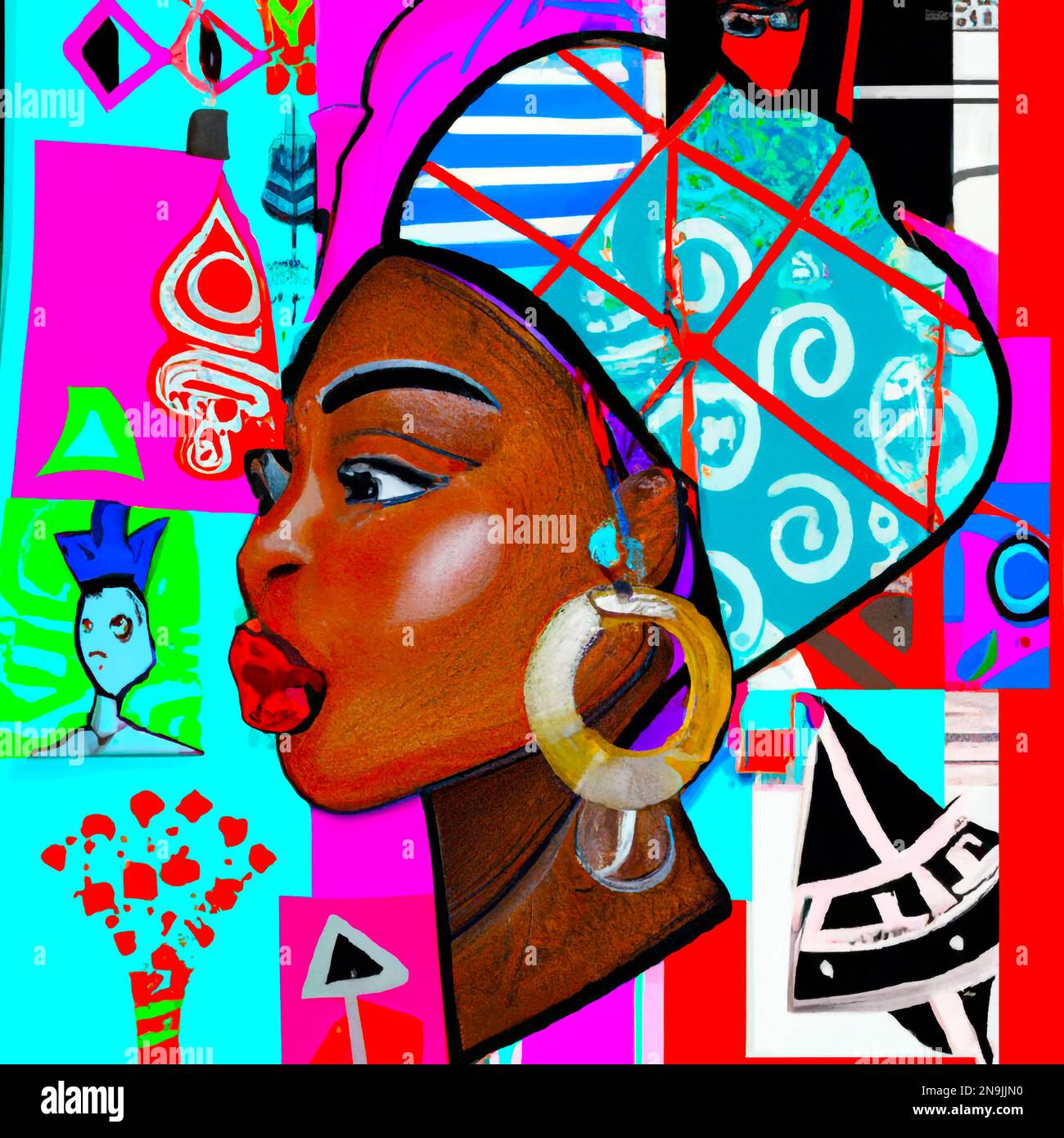 Colorful collage of portrait and different elements, fusion of ...