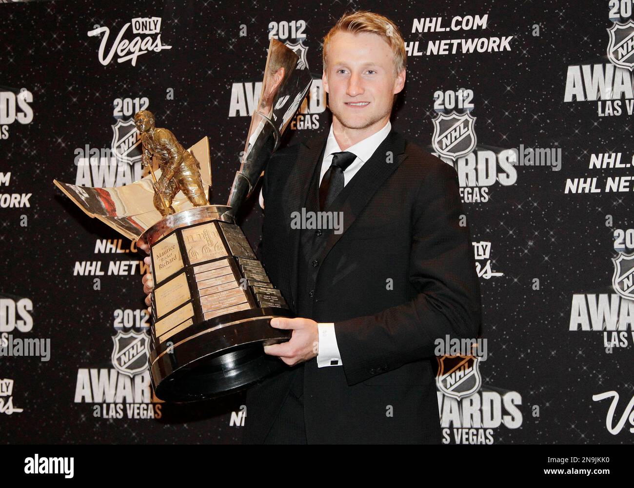 Tampa Bay Lightning's Stephen Stamkos poses with the Maurice Richard
