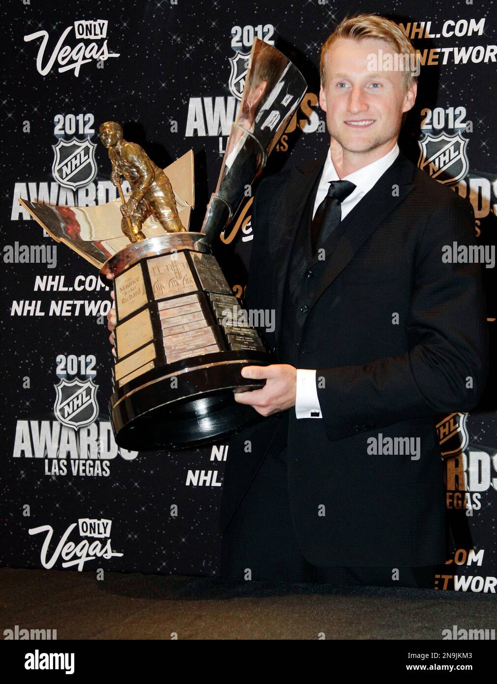 Tampa Bay Lightning's Stephen Stamkos poses with the Maurice Richard