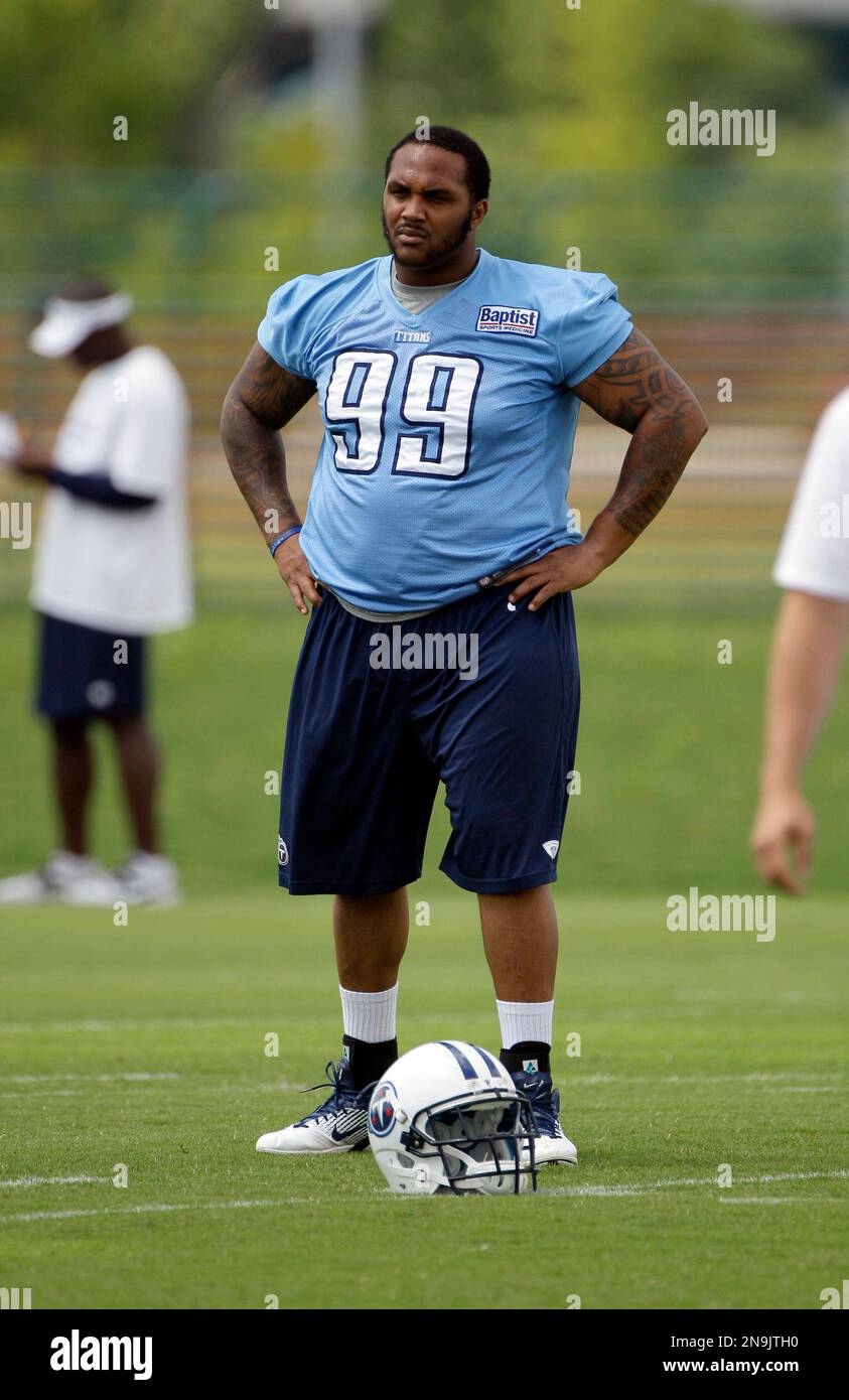 Tennessee Titans defensive tackle Jurrell Casey (99) talks with defensive  end Julius Warmsley (72) during NFL football training camp Thursday, July  26, 2018, in Nashville, Tenn. (AP Photo/Mark Humphrey Stock Photo - Alamy