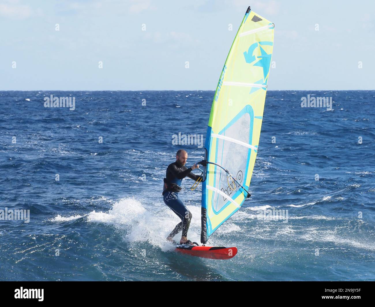 Costa Teguise is a magnet for water sport enthusiasts including locals. Stock Photo