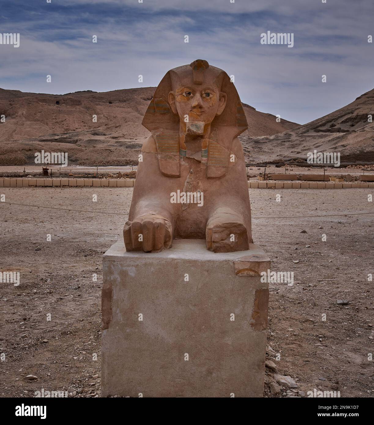 Sphinx of Hatshepsut at entrance of Temple of Hatshepsut . This