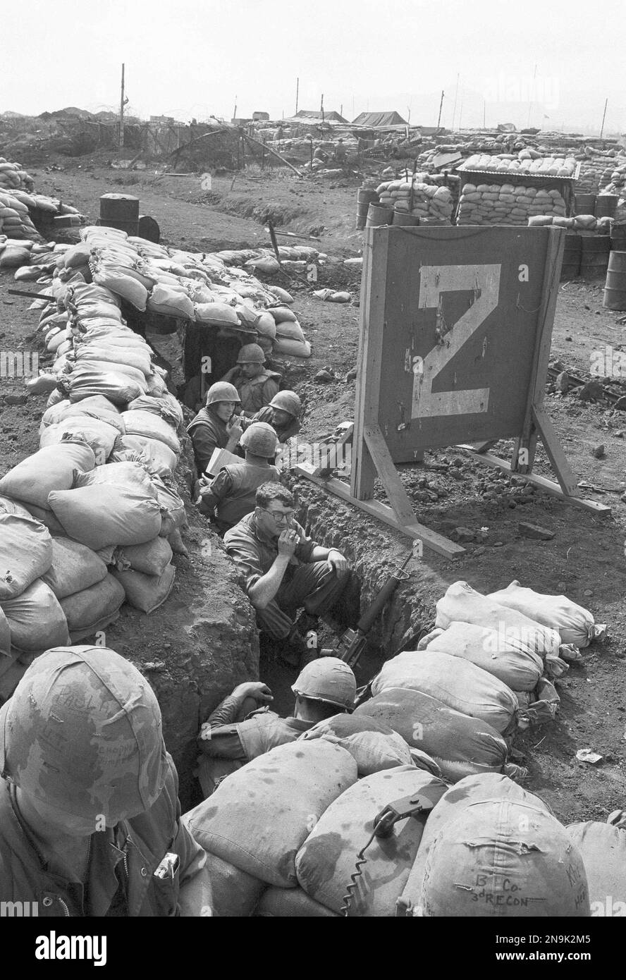 U.S. Marines take cover in a trench during siege of Khe Sanh base ...