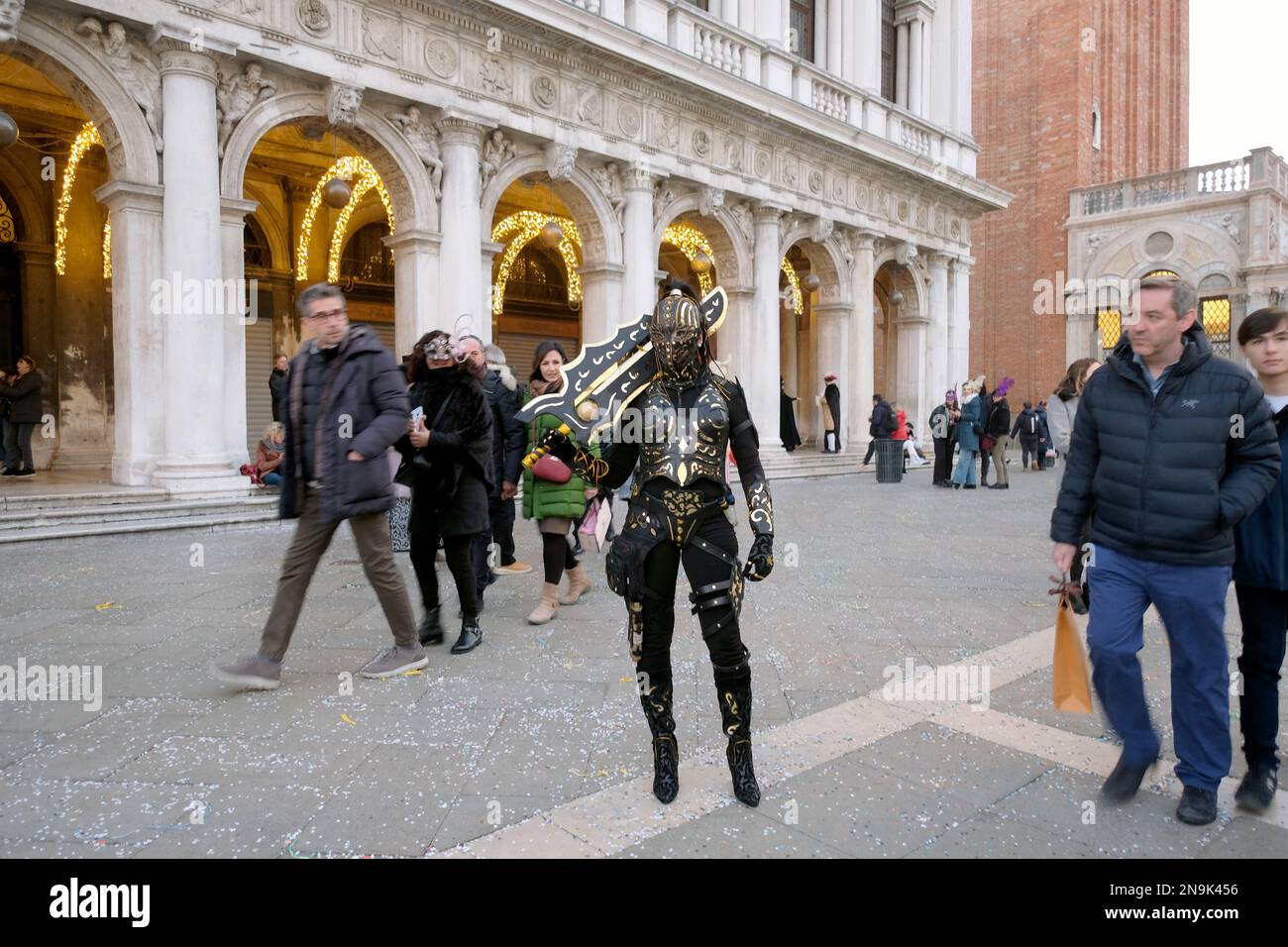 A masked reveller takes part in the Venice carnival in Venice, Italy, February 14, 2023. Stock Photo