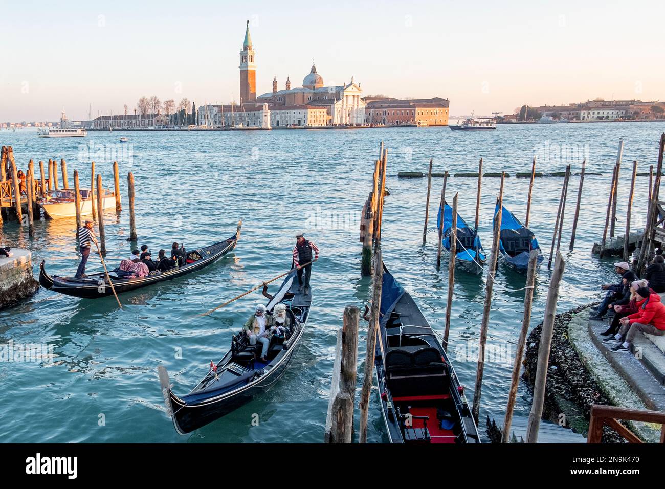 A masked reveller takes part in the Venice carnival in Venice, Italy, February 14, 2023. Stock Photo