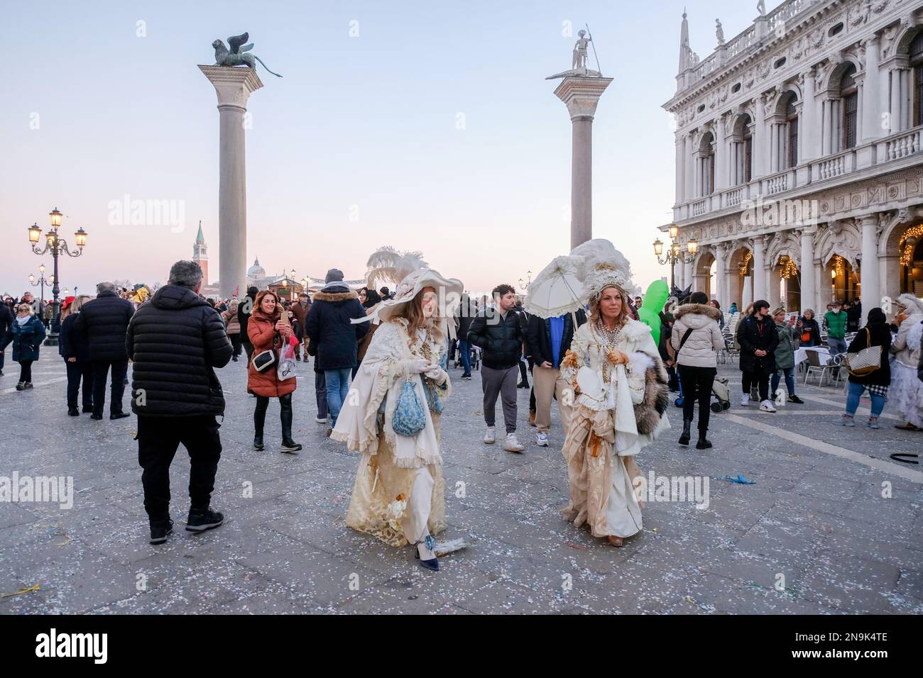 A masked reveller takes part in the Venice carnival in Venice, Italy, February 14, 2023. Stock Photo