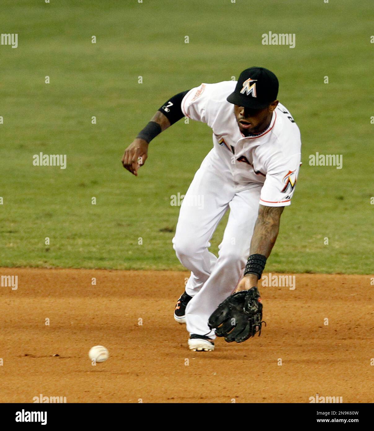 Miami Marlins right fielder Giancarlo Stanton, left, and shortstop Jose  Reyes celebrate after a baseball game against the Philadelphia Phillies,  Sunday, June 3, 2012, in Philadelphia. Miami won 5-1. (AP Photo/Matt Slocum