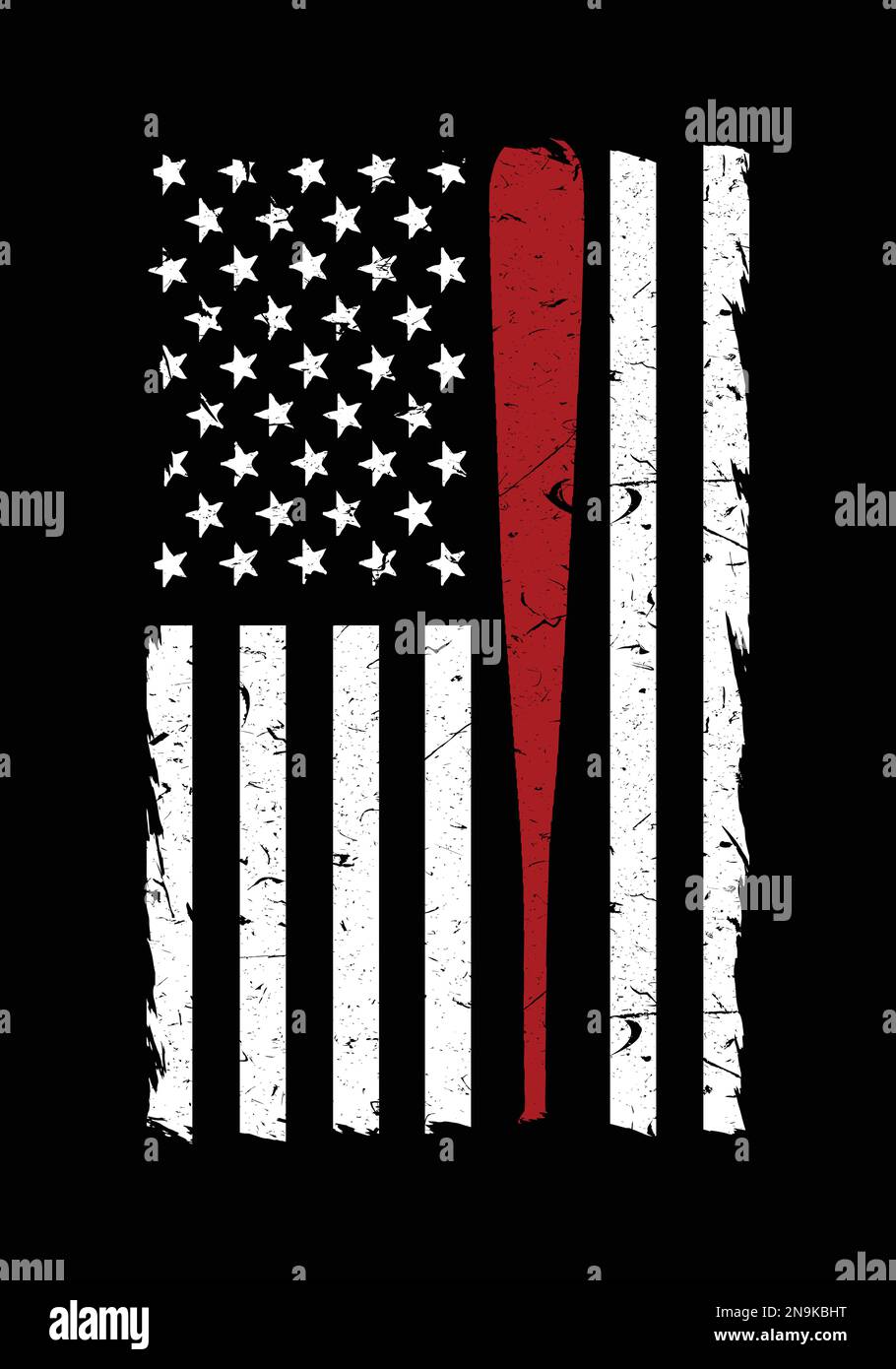 American baseball flag. Black and white USA flag and red baseball bat vector. Stock Vector