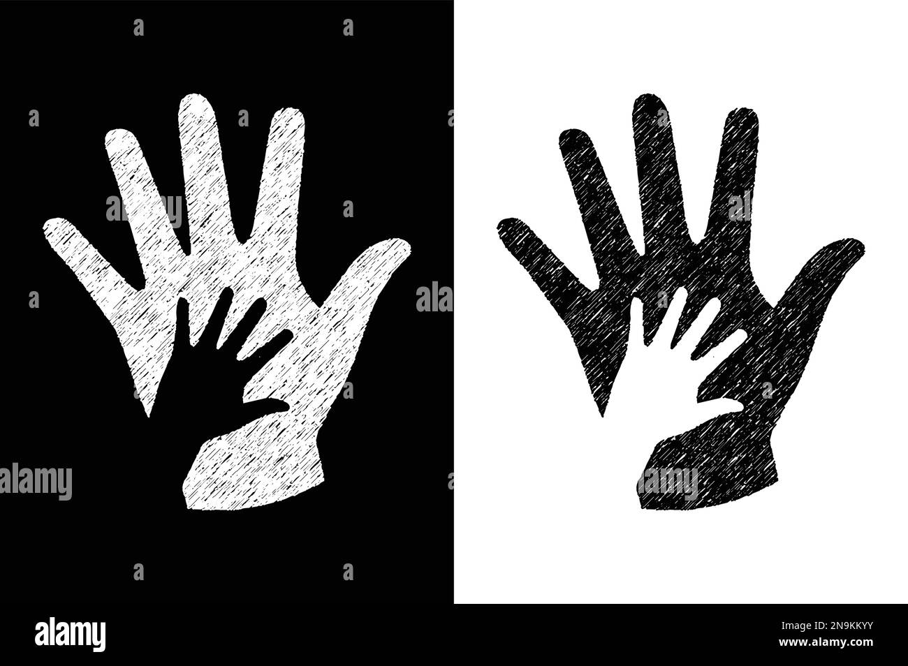 Parents and Children hand creative illustration - Black and White version Stock Vector