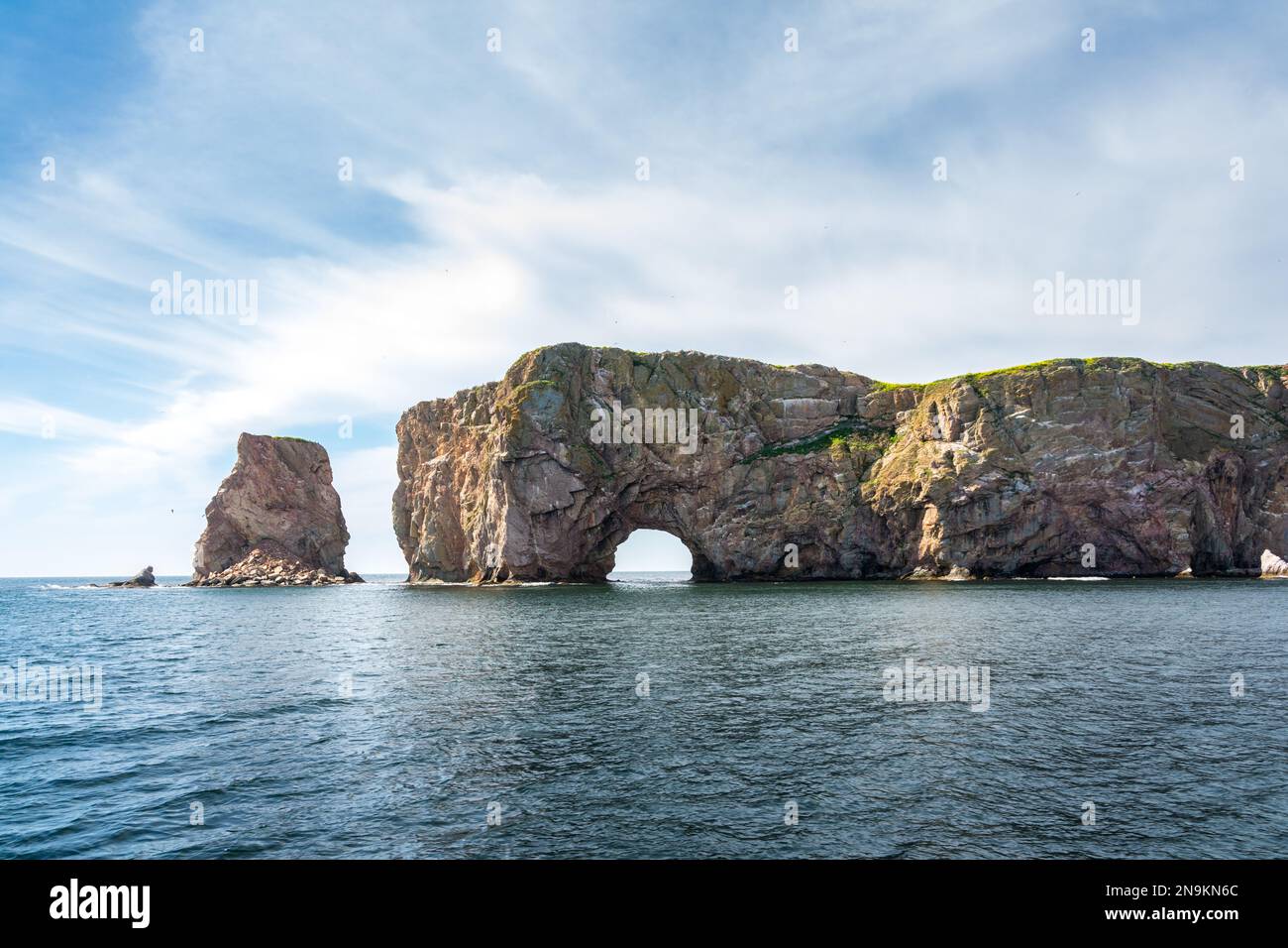 View of Percé Rock, a huge sheer rock formation in the Gulf of Saint
