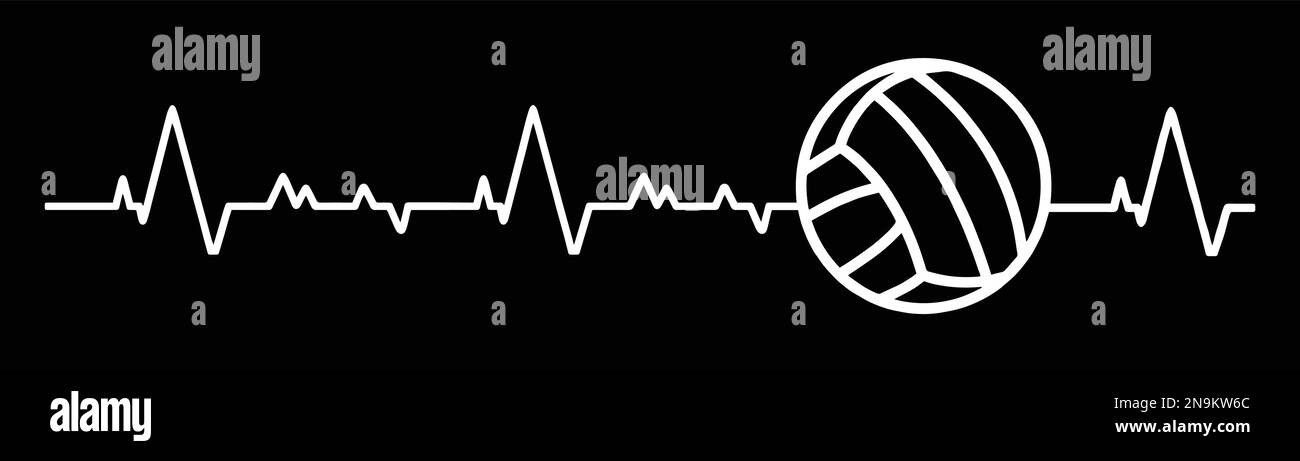 Heartbeat pulse line with volleyball Stock Vector