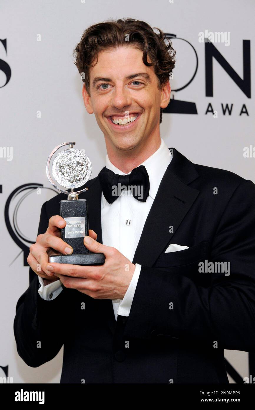 Christian Borle poses backstage with his best featured actor in a play