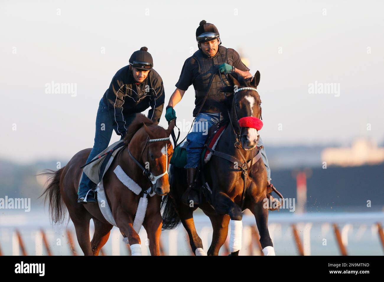 I'll Have Another, left, with exercise rider Jonny Garcia,