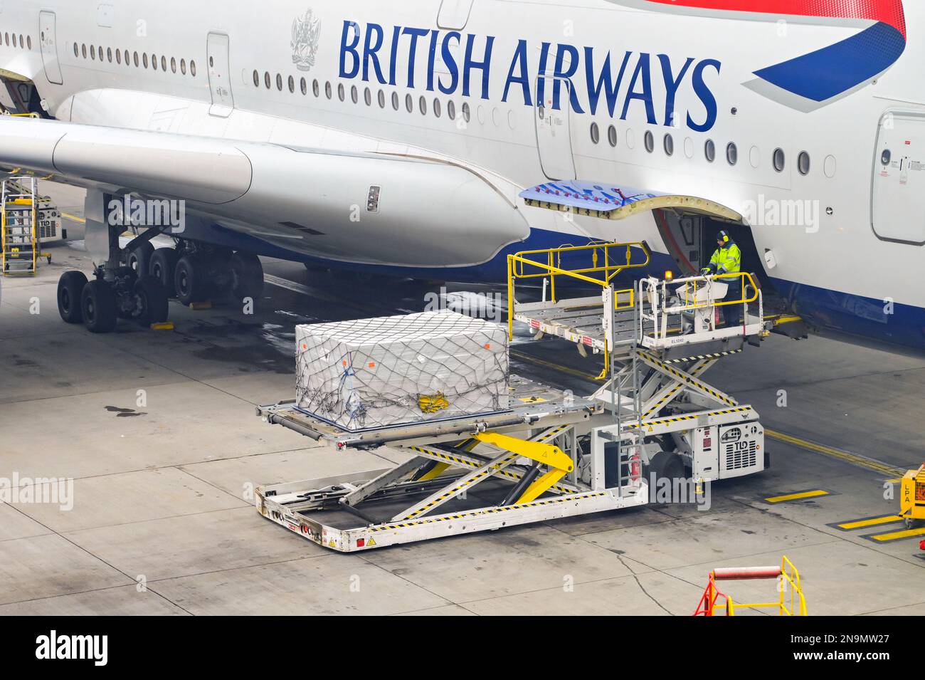 London, United Kingdom February 2023 Air freight cargo pallet being